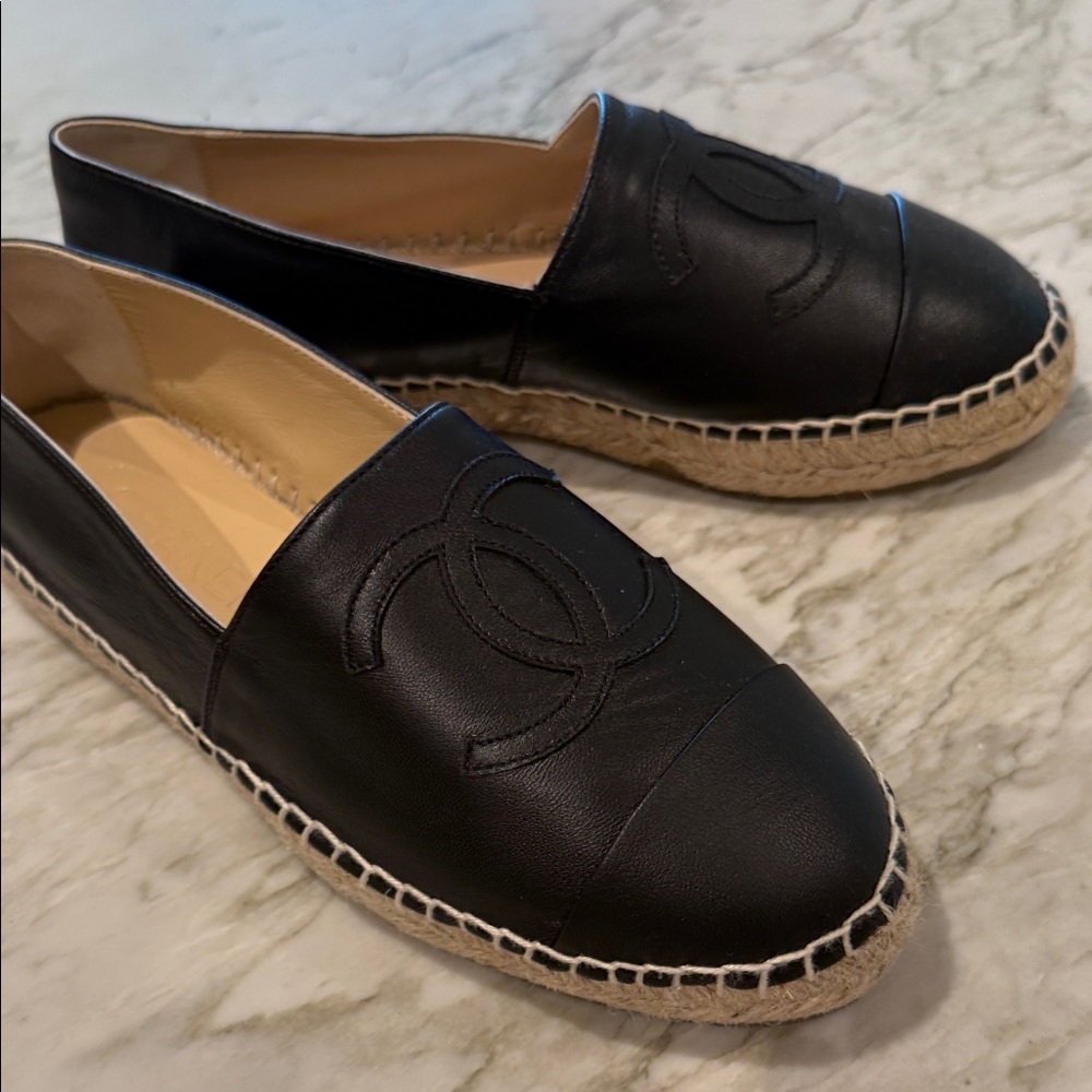 CHANEL Black Espadrilles with Logo